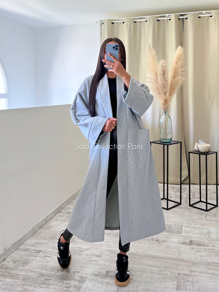 Veste Longue Oversize Gris