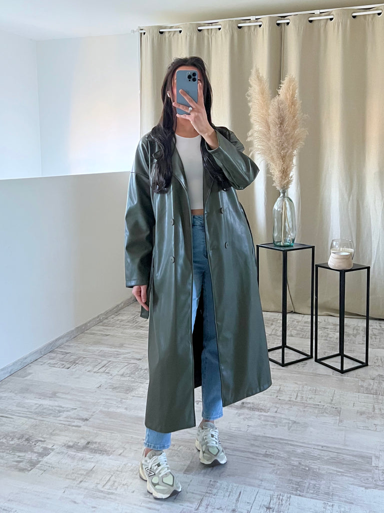 Trench Long Simili Kaki