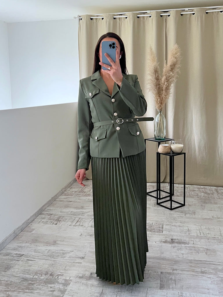 Ensemble Jupe/Blazer Boutons Officiers Kaki