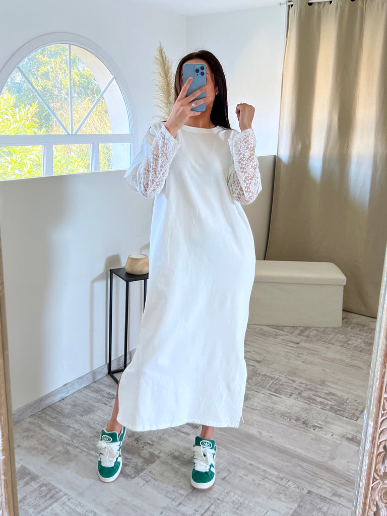 Robe Manches Dentelles Blanc