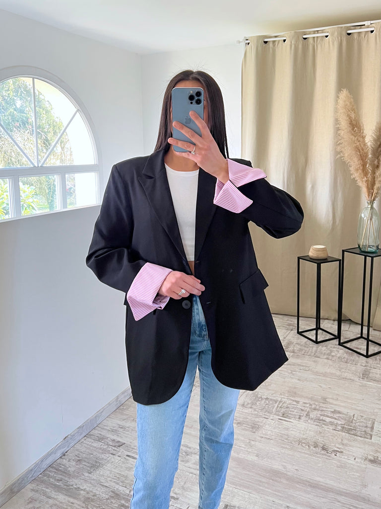 Blazer Manches Revers Noir/Rose