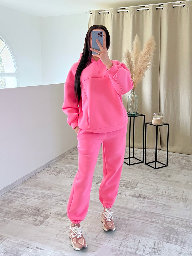 Ensemble Jogging Molleton À Capuche Rose