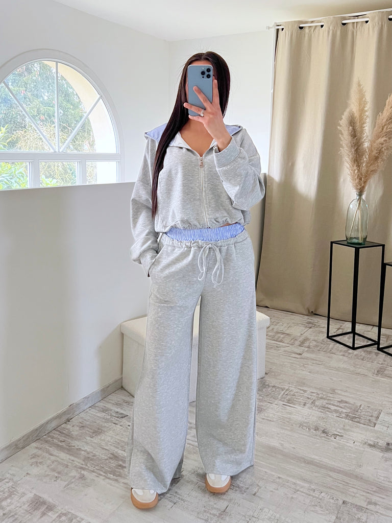 Ensemble Jogging Bordures Rayures Gris