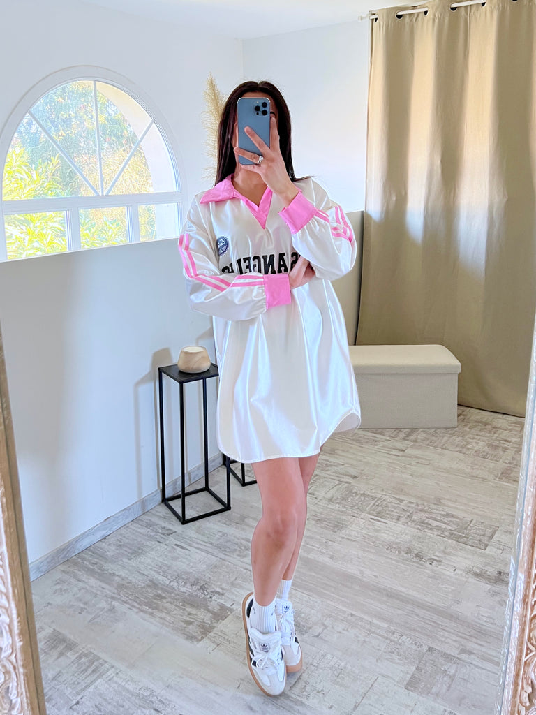 Top Satin Col Chemise LA Blanc