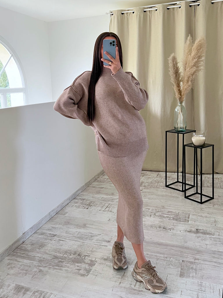 Ensemble Jupe Maille Taupe