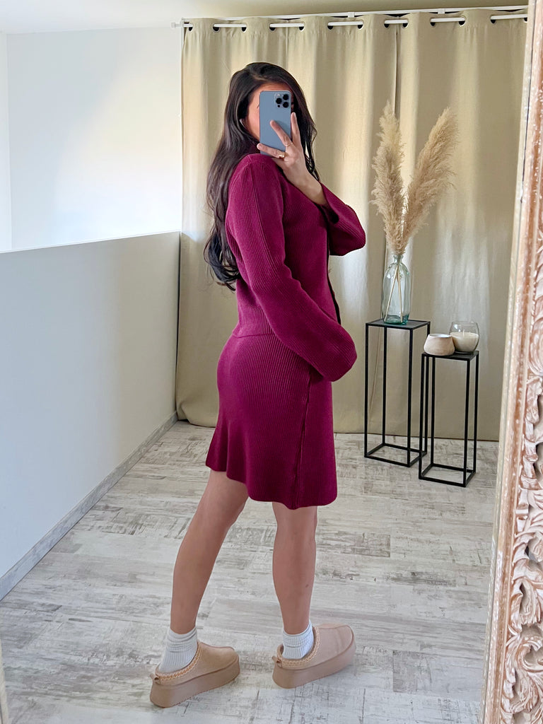 Ensemble Jupe/Cardigan Bordeaux
