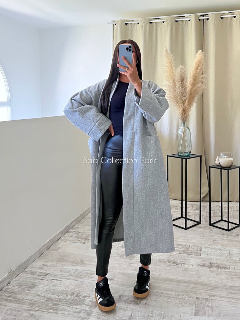 Veste Longue Oversize Gris