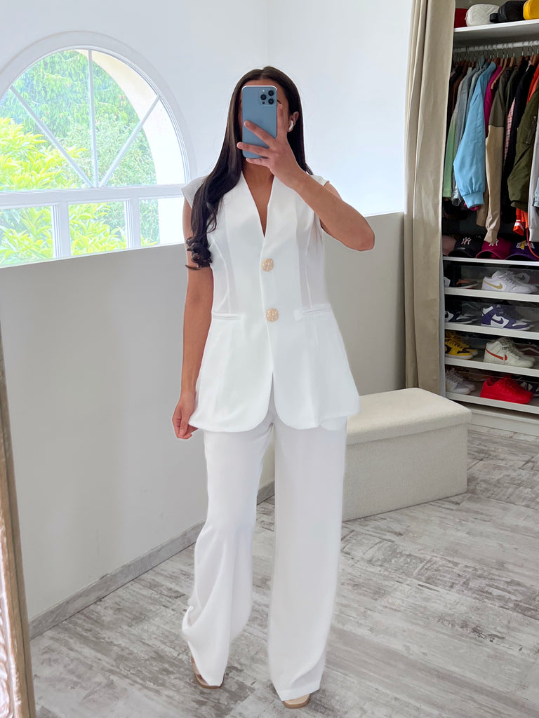 Ensemble Pantalon Veste Sans Manches Blanc
