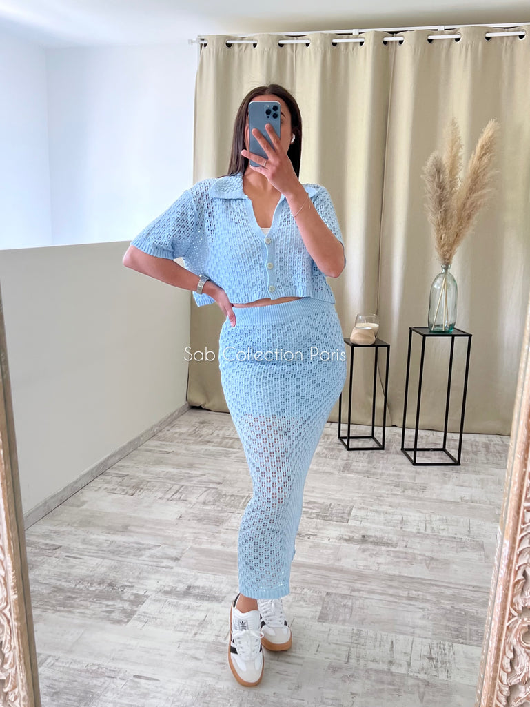 Ensemble Jupe Crochet Bleu Ciel