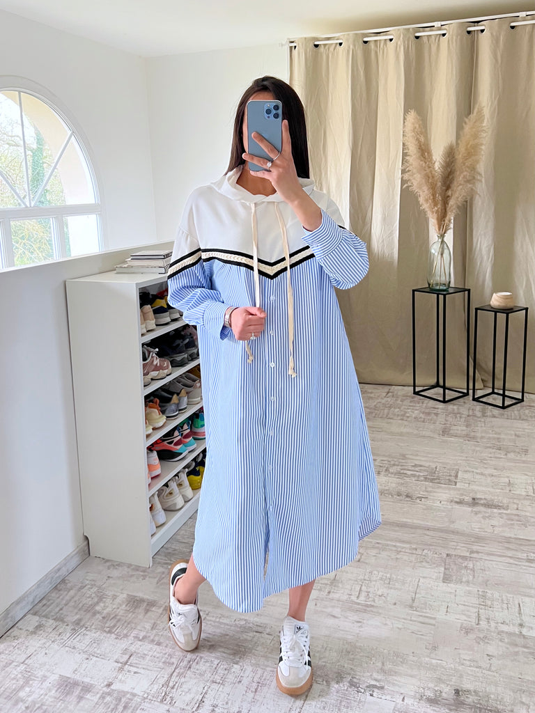 Robe Chemise Bi Matière Blanc