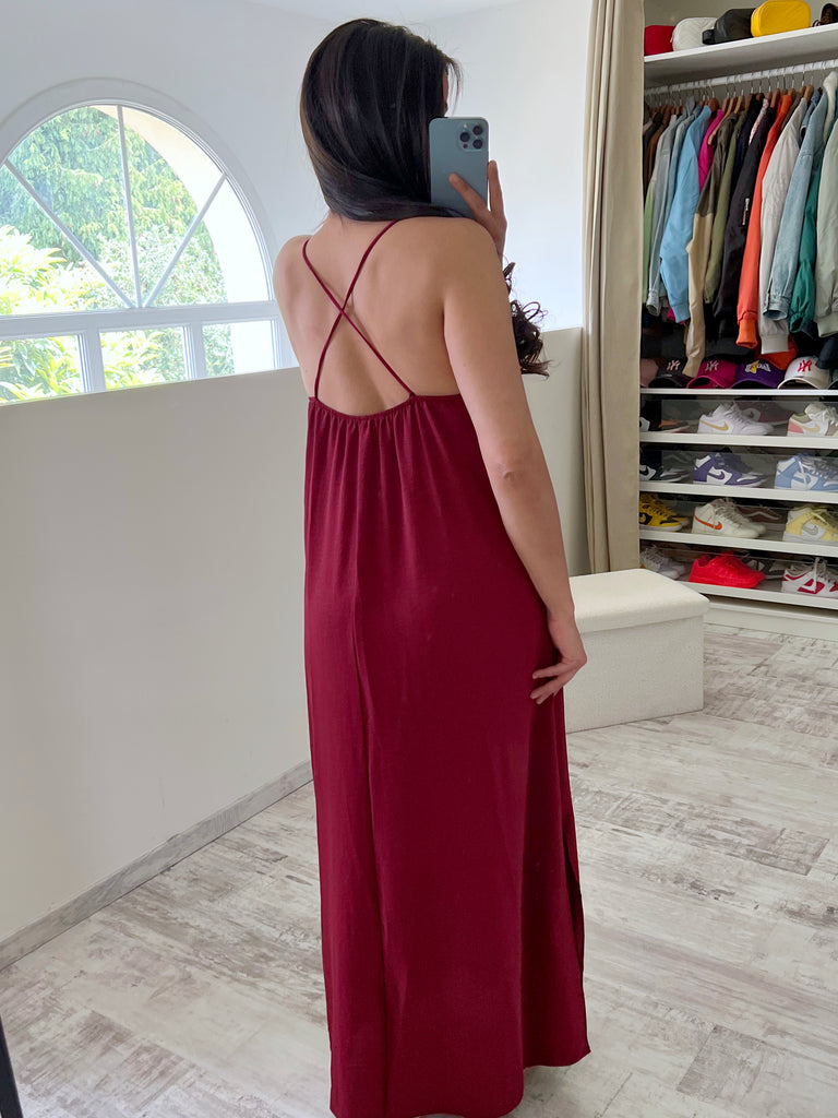 Robe Bretelles Croisés Bordeaux