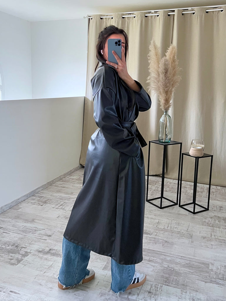 Trench Long Simili Noir