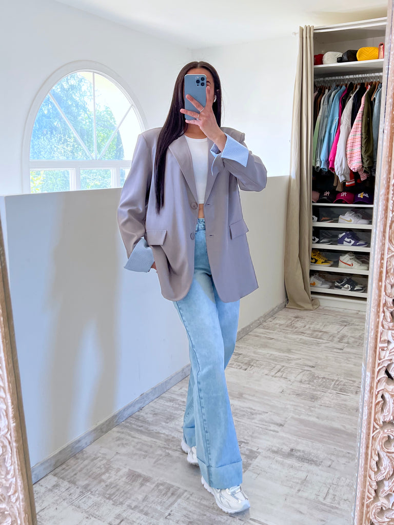 Blazer Manches Revers Gris/Bleu