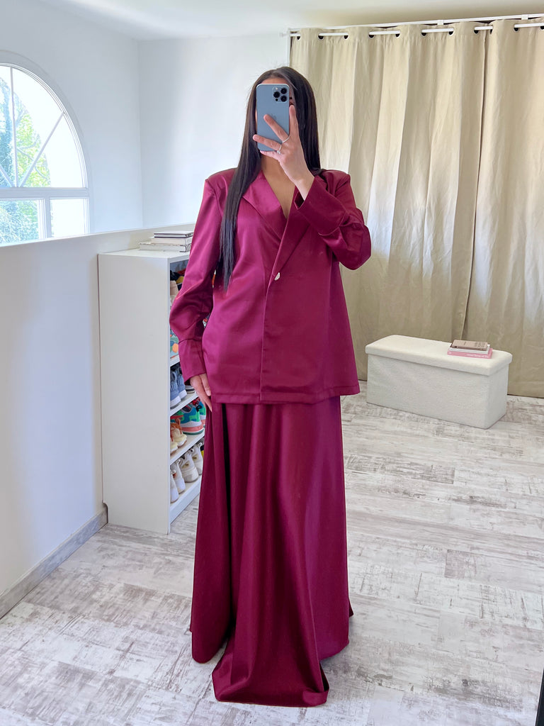 Ensemble Jupe Satin Modest Bordeaux