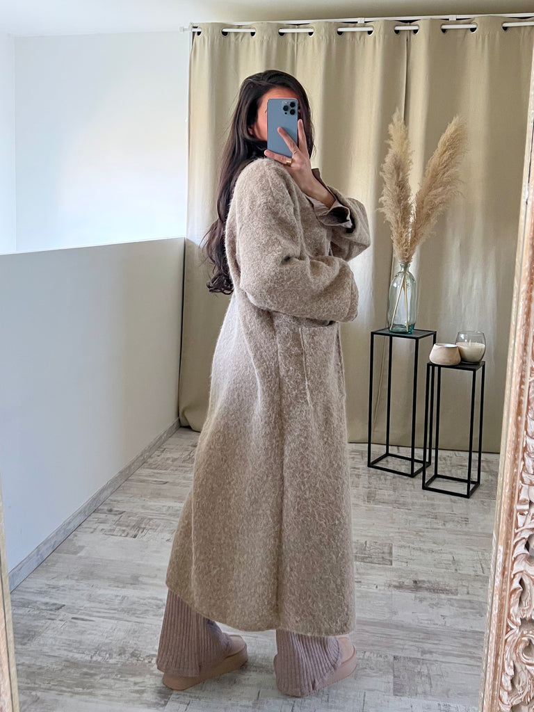 Veste Longue Oversize Moumoute Taupe