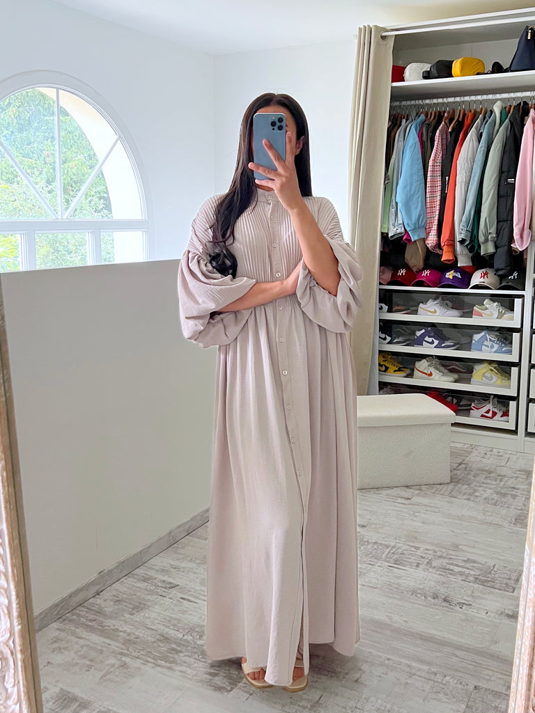 Robe Chemise Manches Ballons Taupe