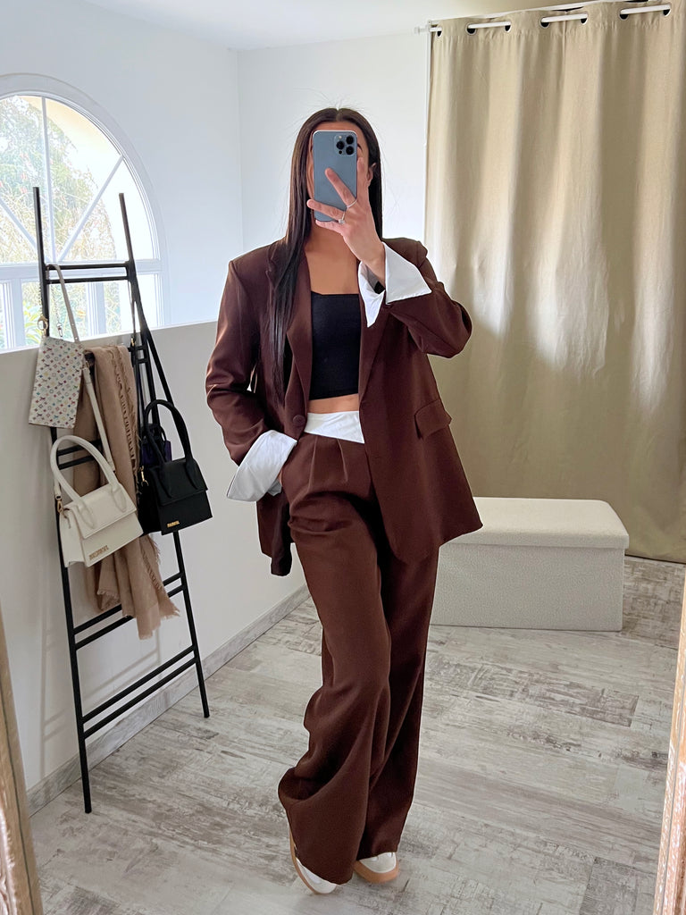 Ensemble Blazer/Pantalon Revers Marron