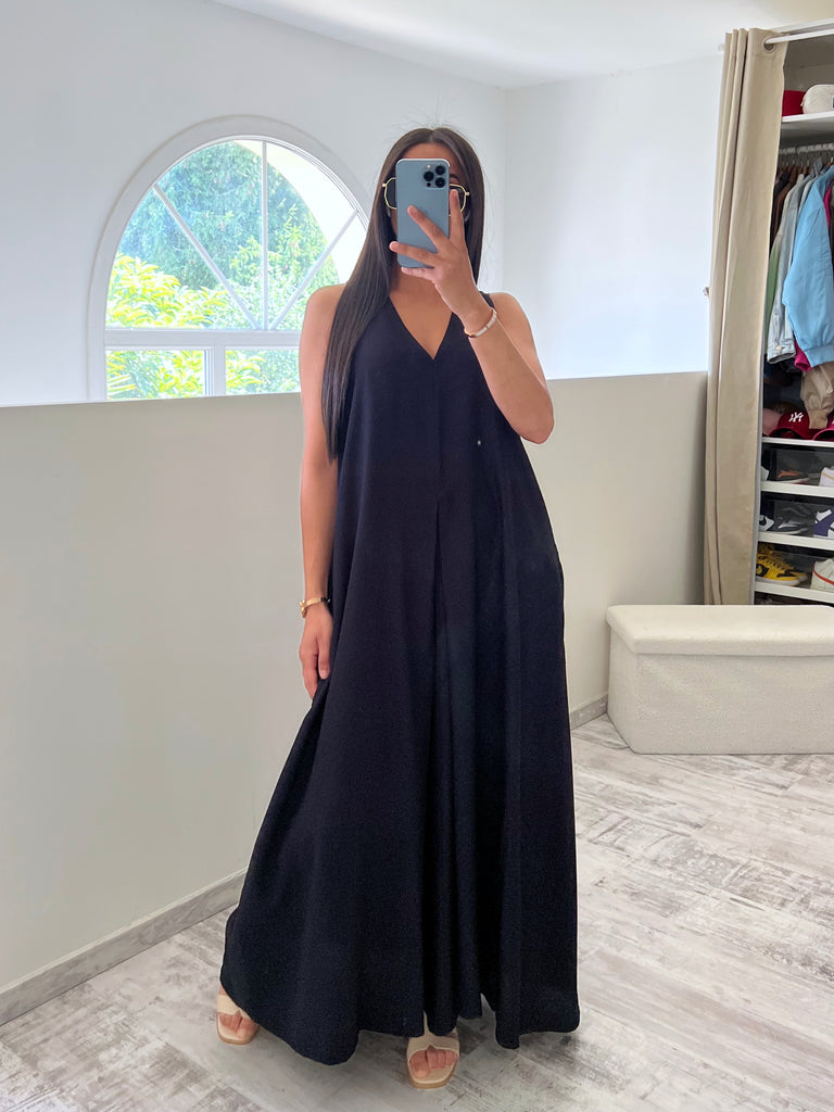 Robe Ample Effet Lin Noir