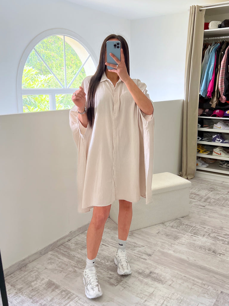 Robe Chemise Asymétrique Gaz De Coton Beige