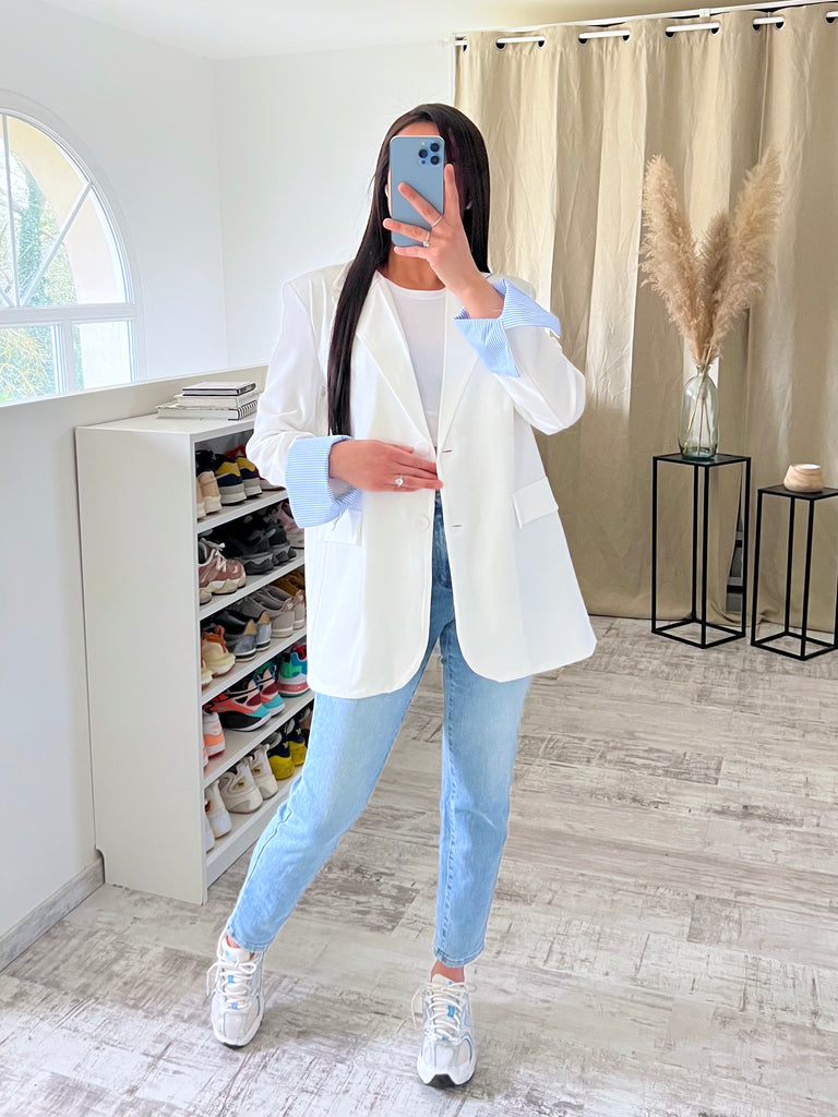 Blazer Manches Revers Blanc/Bleu