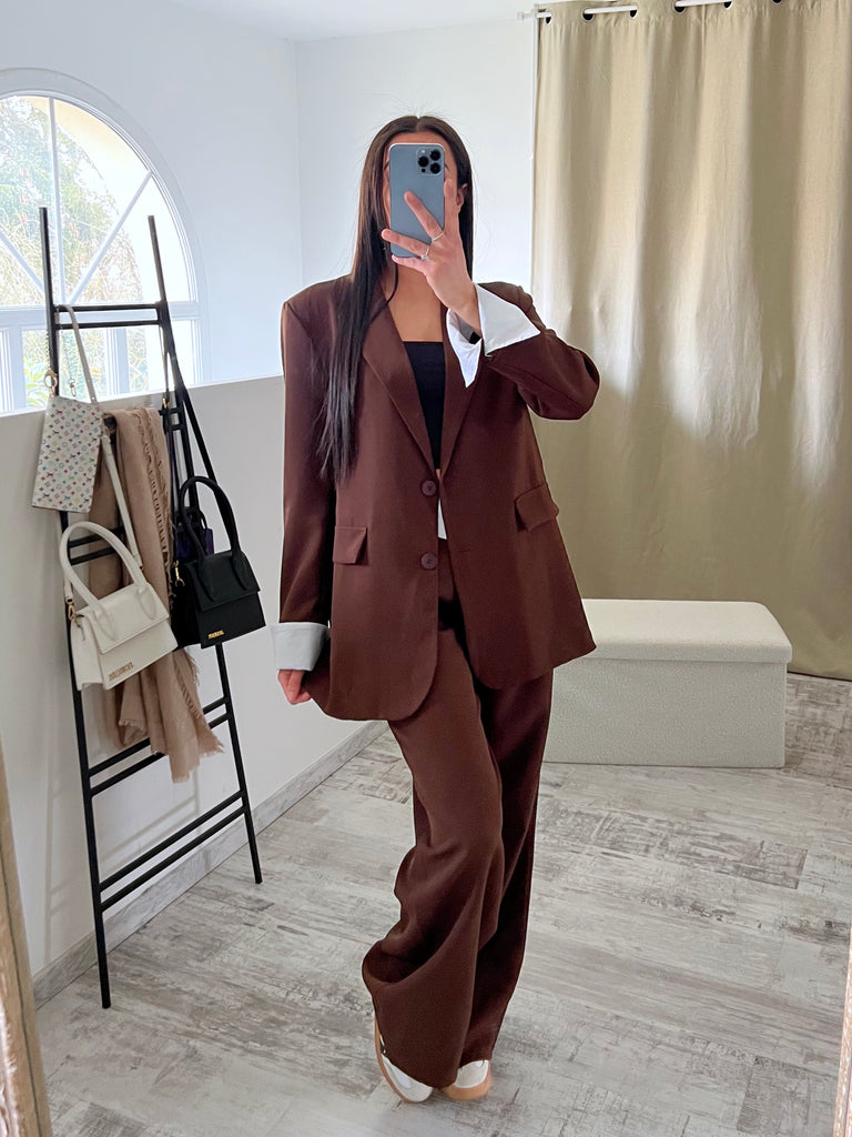 Ensemble Blazer/Pantalon Revers Marron