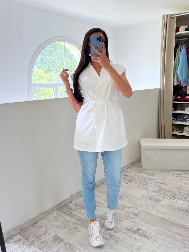 Blazer Sans Manches À Nouer Blanc