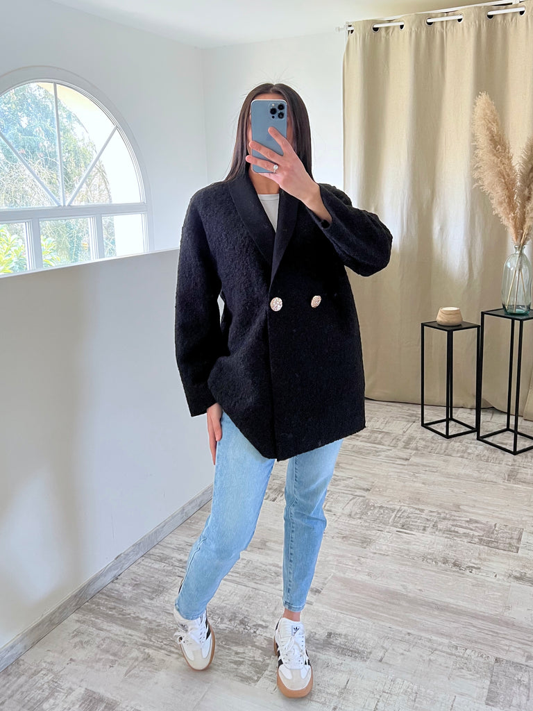 Veste Moumoute Boutons Dorés Noir