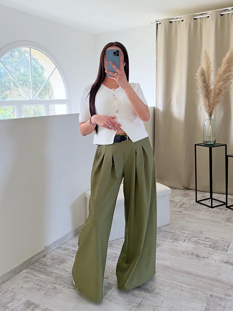 Pantalon Ample À Ceinture Kaki