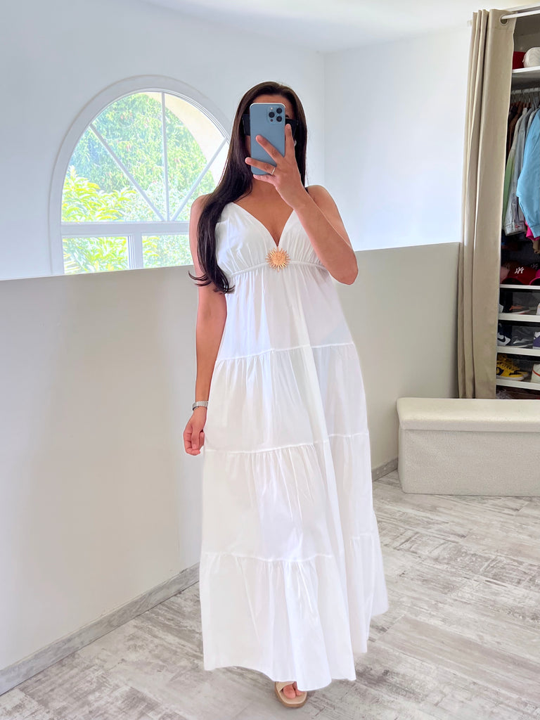 Robe Popeline Broche Soleil Blanc