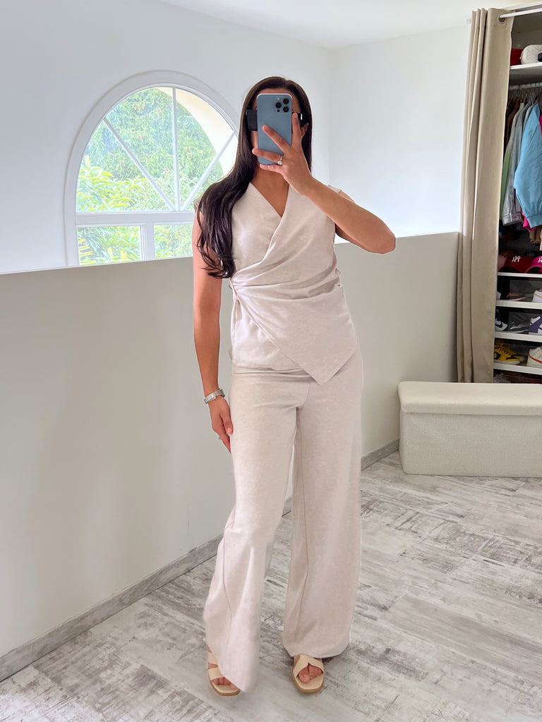 Ensemble Cache Cœur Maille Fine Beige