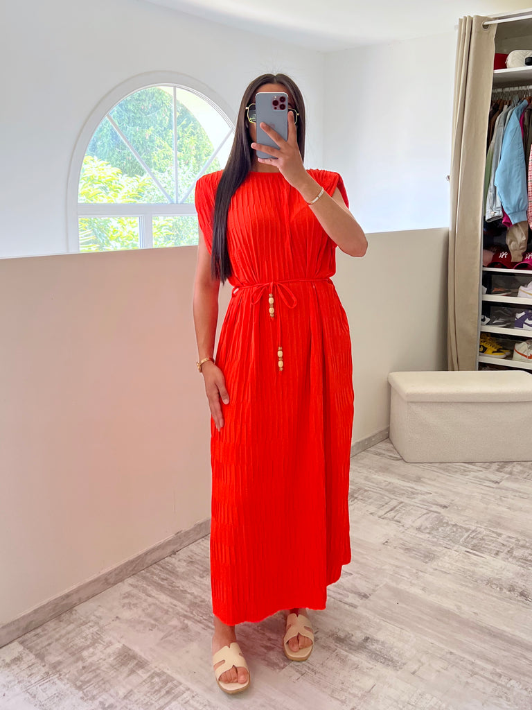 Robe À Effets Et Ceinture Orange