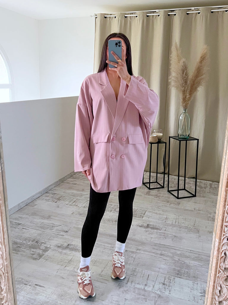 Blazer Oversize Rayé Rose