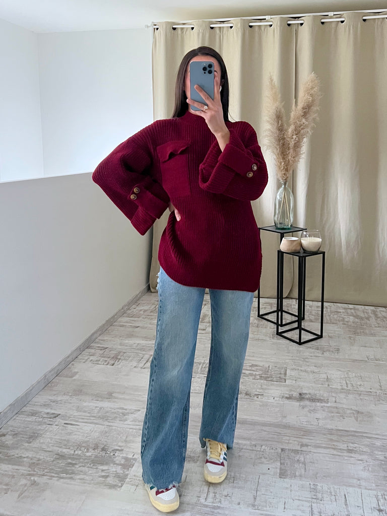 Maille Longue Boutons Manches Bordeaux