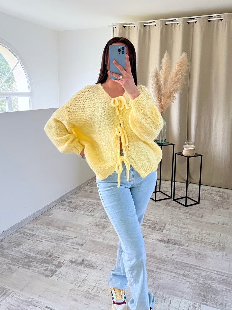 Maille Mohair À Noeuds Jaune