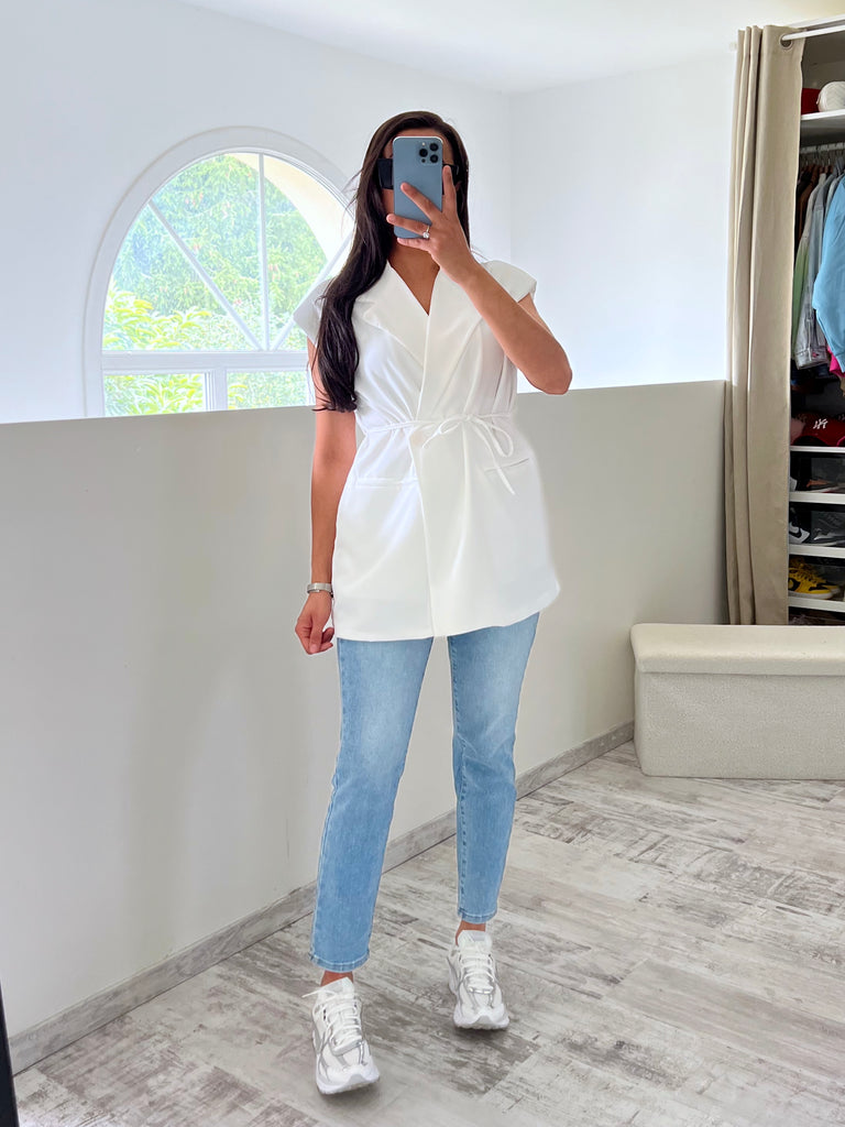 Blazer Sans Manches À Nouer Blanc