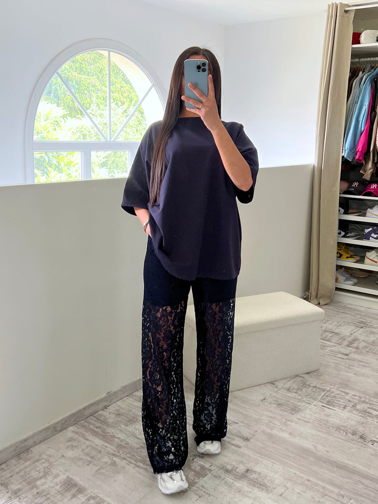 Ensemble Pantalon Dentelle Tshirt Marine