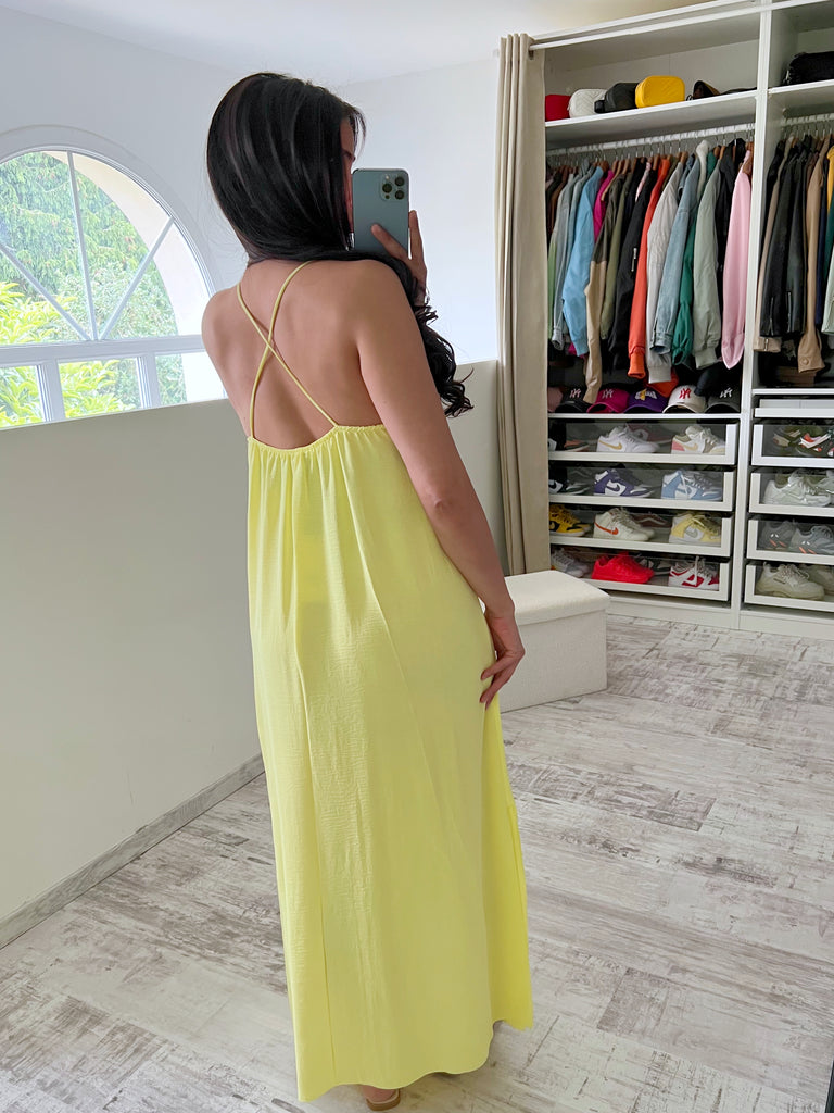 Robe Bretelles Croisés Jaune