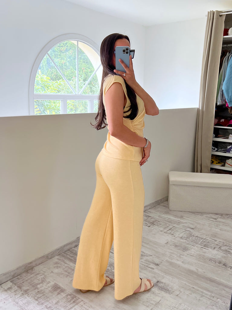 Ensemble Cache Cœur Maille Fine Jaune