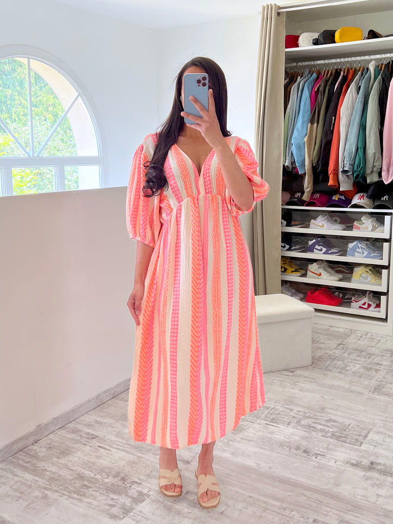 Robe Gaz De Coton Multicolore Rose/Orange