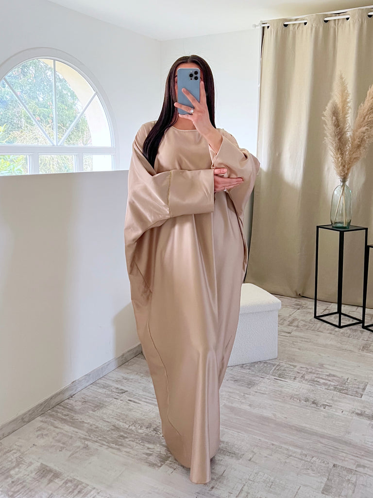 Abaya Satin Bordures Dorés Champagne