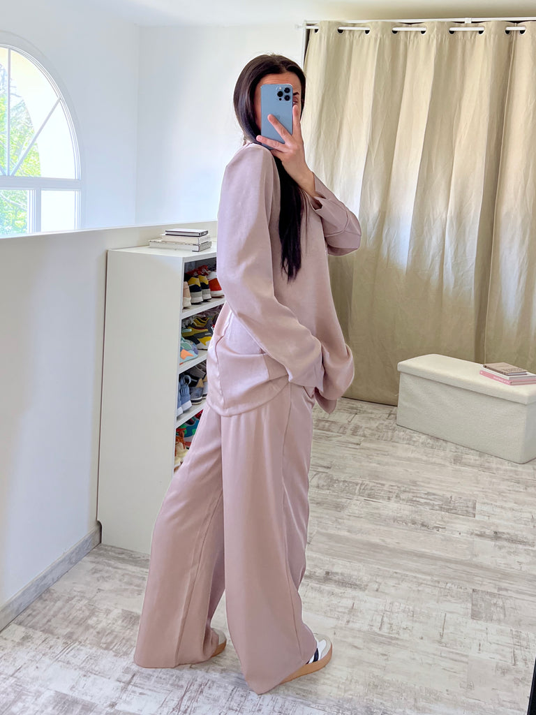 Ensemble Fluide À Boutons Dorés Taupe
