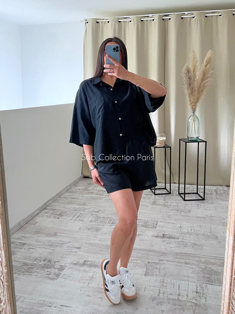 Ensemble Short/Chemise Lin Noir