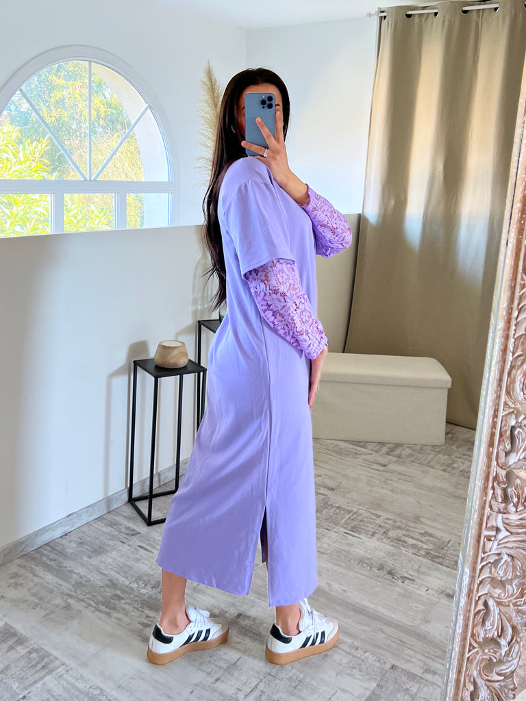 Robe Manches Dentelles Lila