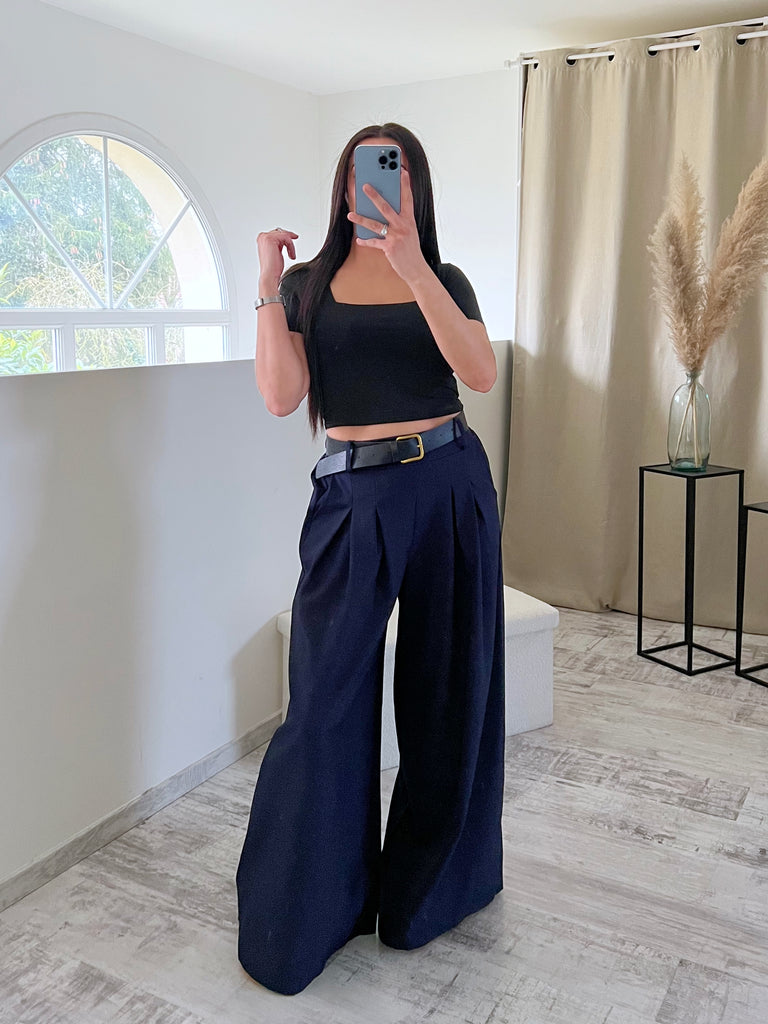 Pantalon Ample À Ceinture Marine