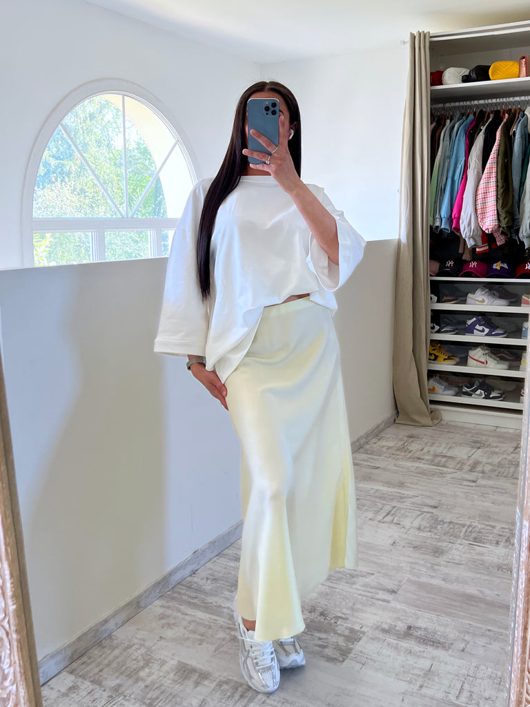 Jupe Satin Opaque Jaune Pale