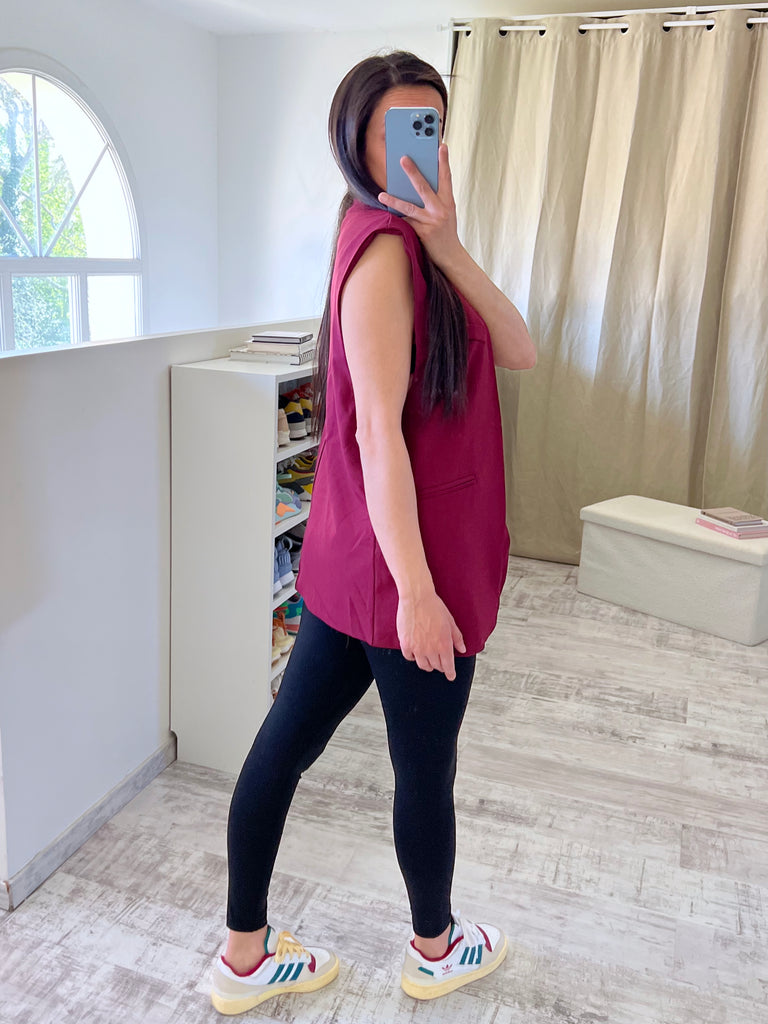 Top Blazer Sans Manches Bordeaux