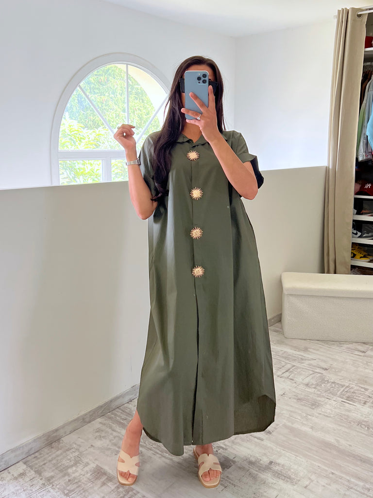 Robe Chemise Popeline Broche Soleil Kaki