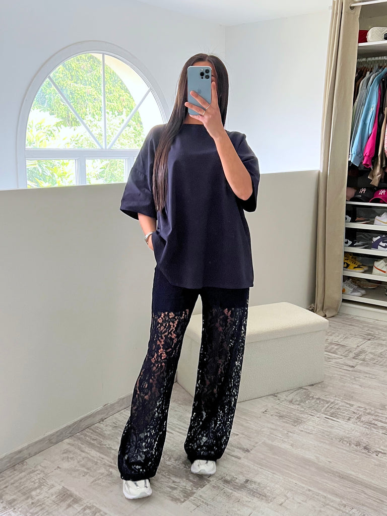 Ensemble Pantalon Dentelle Tshirt Marine
