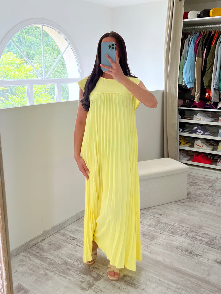 Robe Ample Plissée Jaune