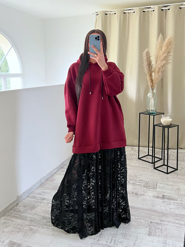 Robe Sweat Dentelle Bordeaux